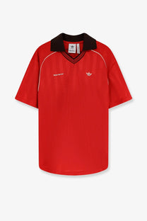 Red adidas polo shirt with black collar and white piping details from adidas originals by wales bonner nylon shirt beige