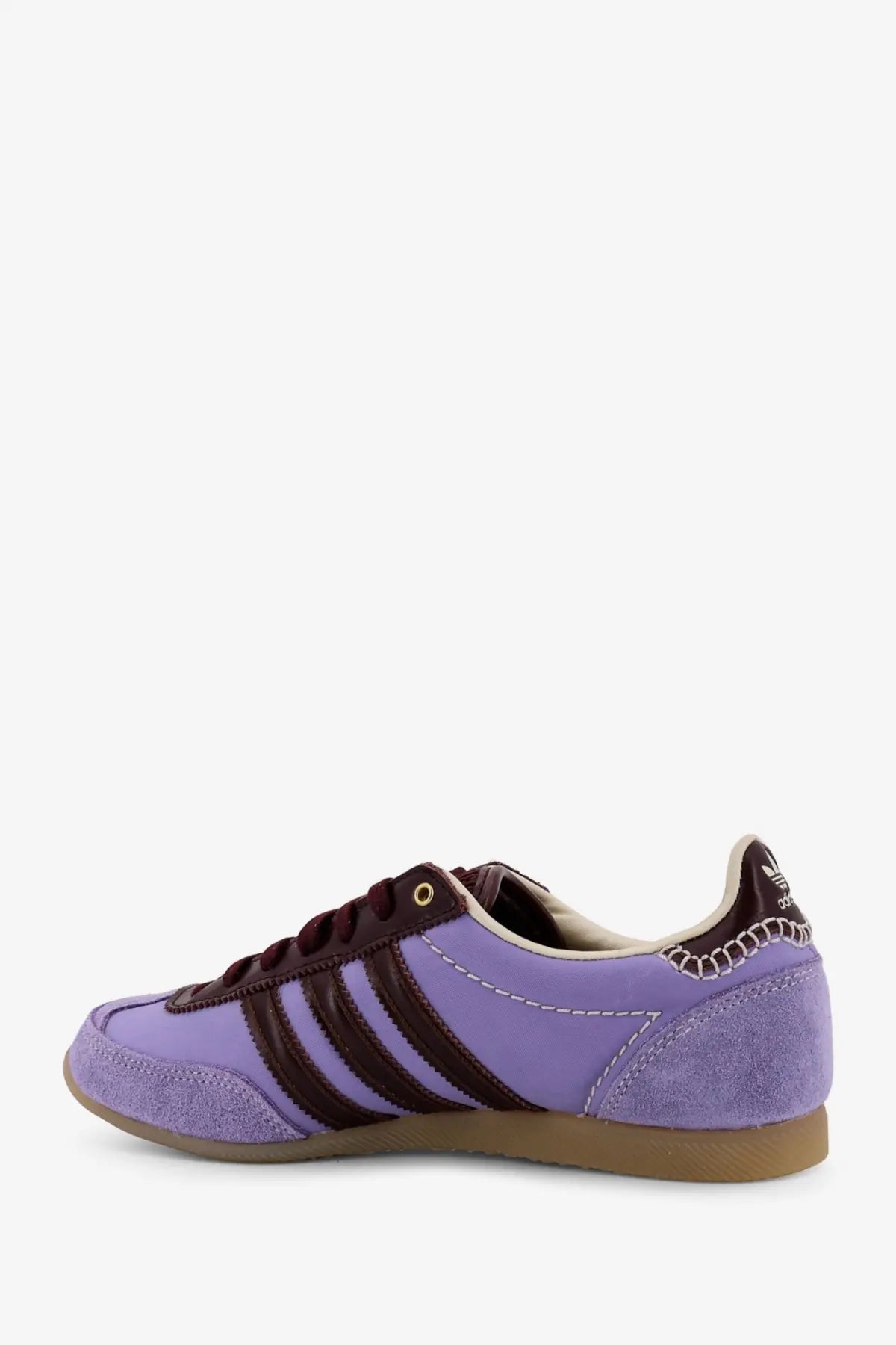 Purple suede and brown leather adidas Originals by Wales Bonner women’s sneaker with three stripes and nylon details