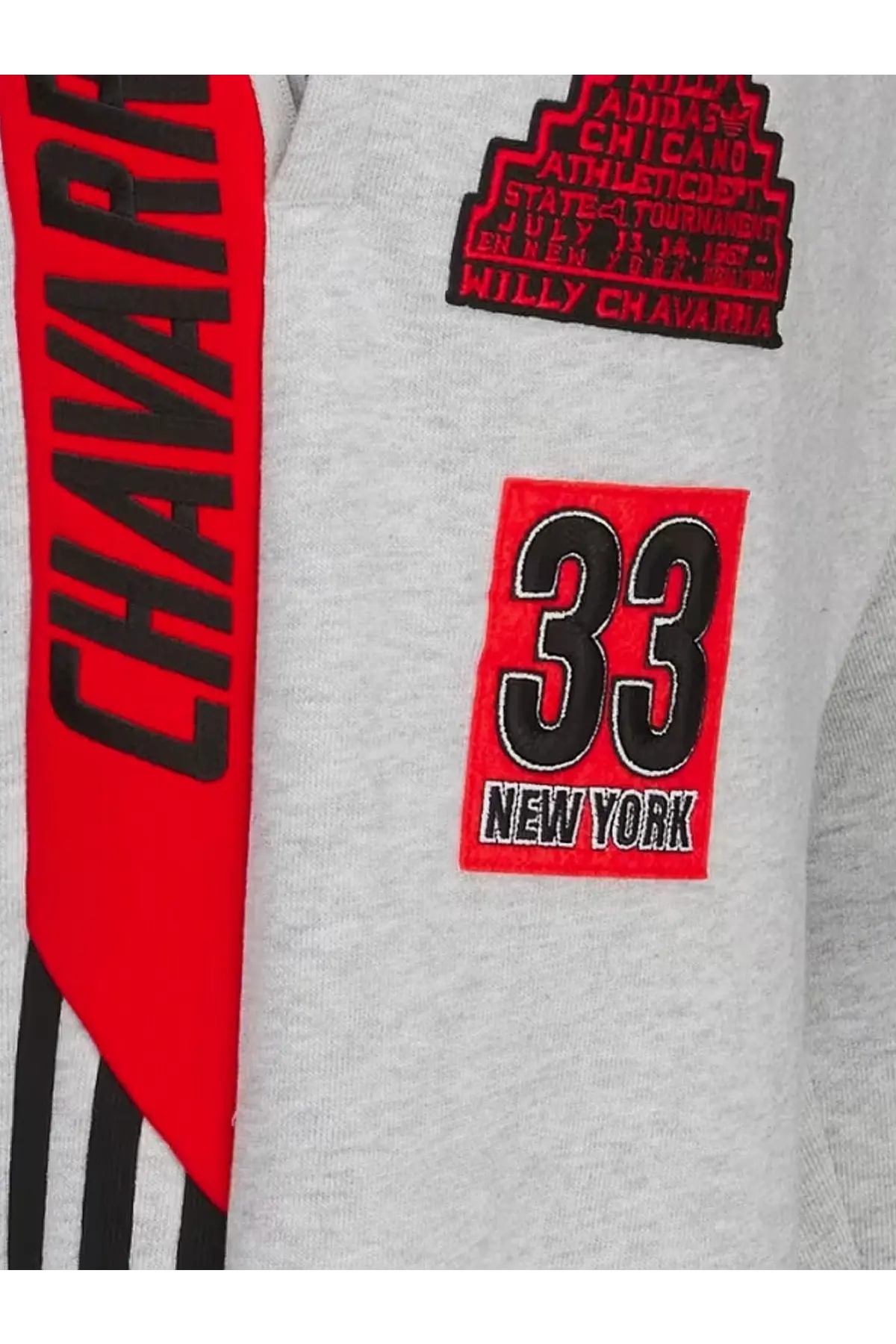 Adidas originals x willy chavarria men’s gray cotton blend sweatshirt with red and black chavarria patches and chicago design