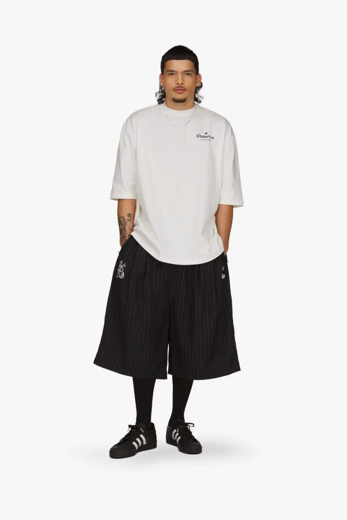 Adidas originals x willy chavarria men’s white cotton t-shirt with short sleeves and small embroidered logo on left chest