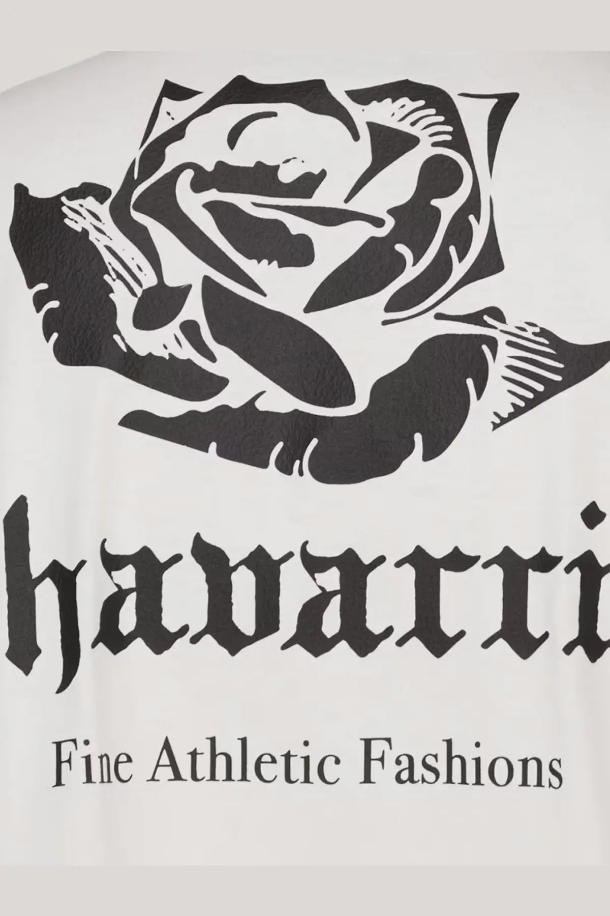 Adidas Originals x Willy Chavarria men’s white cotton t-shirt with bold black stylized rose and havarrri gothic logo