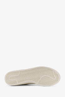 Cream-colored rubber sole with wavy zigzag tread on adidas originals x willy chavarria men’s low top leather sneakers white