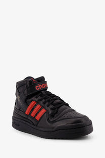 Adidas originals x willy chavarria men’s black high-top leather sneakers with bold red three stripes and chav strap