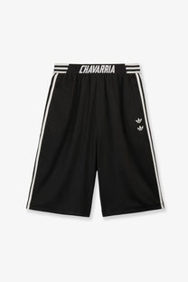 Adidas originals x willy chavarria men’s black recycled nylon bermuda shorts with white side stripes and logos