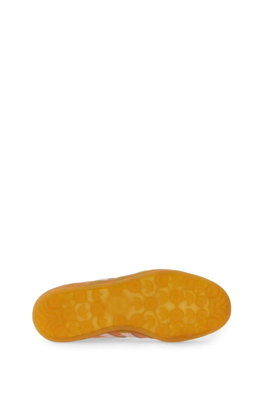 Orange rubber sole with textured honeycomb pattern on adidas unisex indoor gazelle sneaker blue