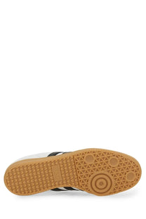 Adidas unisex sneaker samba multicolor with white and black leather upper and tan rubber sole with iconic three stripes