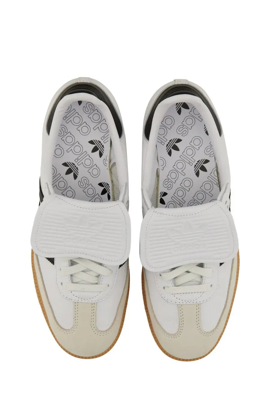 Adidas unisex sneaker samba in white with black accents featuring a textured velcro strap for easy wear