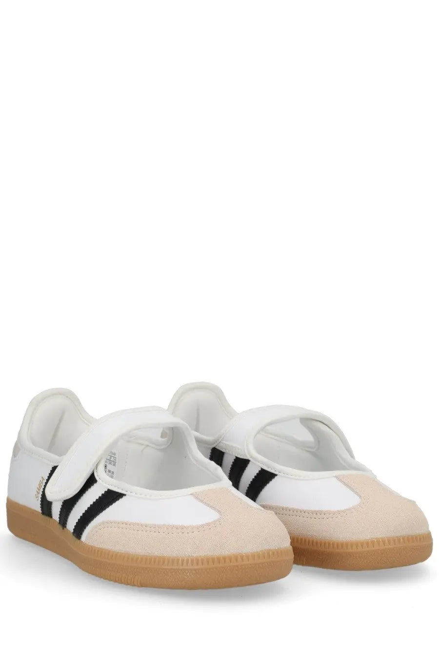 Adidas women’s samba jane sneaker in white with beige suede and black stripes design