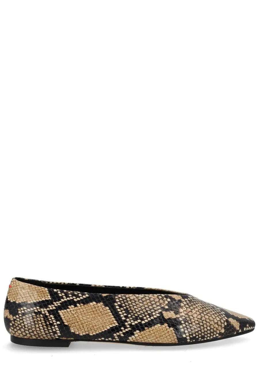 Aeyde women’s ballerina betty pattern snake-print flat shoe with sleek pointed toe and black sole