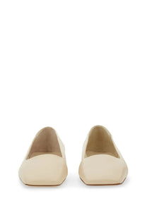 Aeyde women’s dancer crazy white cream-colored patent leather ballet flats with a sleek minimalist design