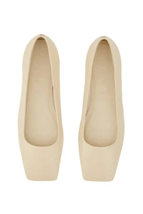 Aeyde women’s dancer crazy white cream-colored square-toe flats with smooth minimalist leather design