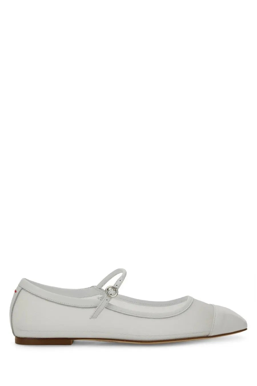 Aeyde women’s dancer uma white leather mary jane flat shoe with silver buckle and cap toe