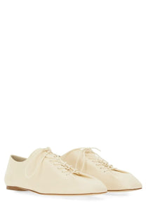 Aeyde women’s derby isla white cream-colored leather lace-up flats with minimalist design and flat sole