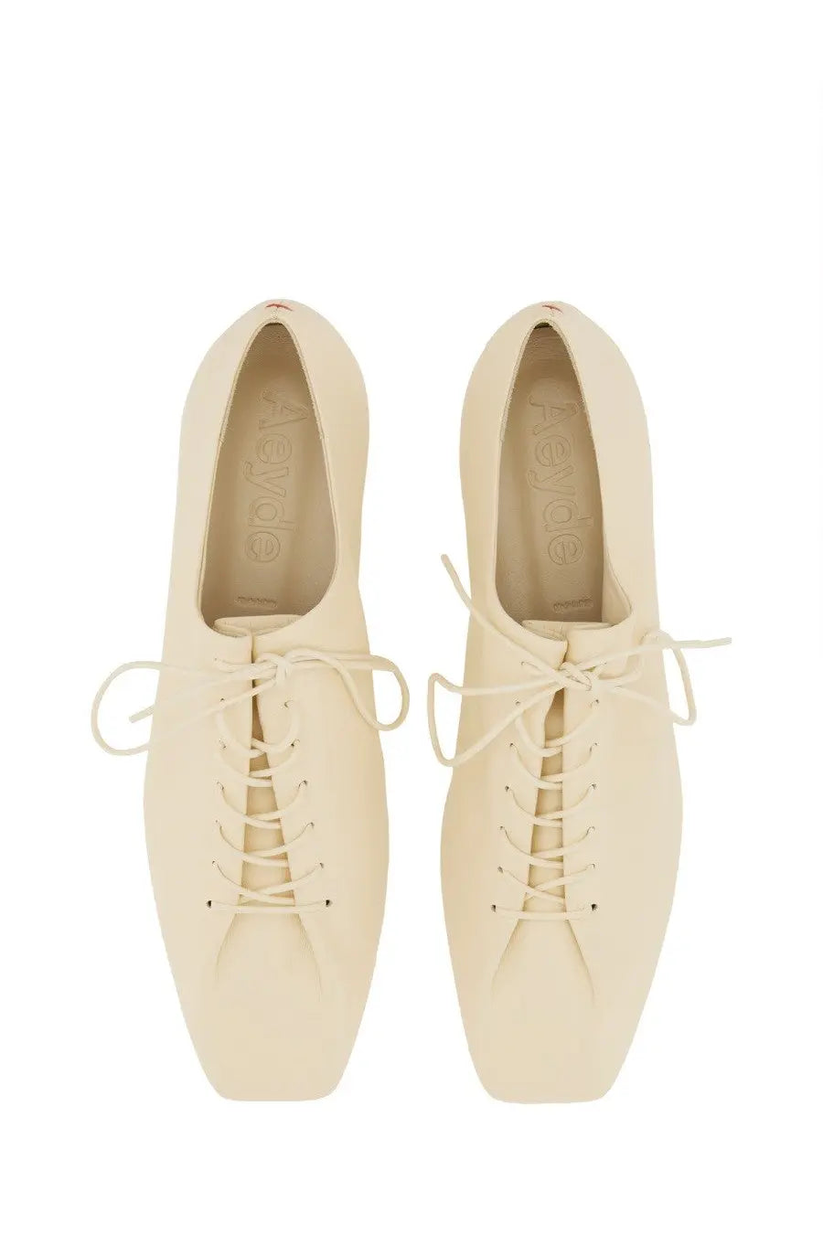 Aeyde women’s derby isla white cream-colored leather lace-up shoes with square toe and minimalist design