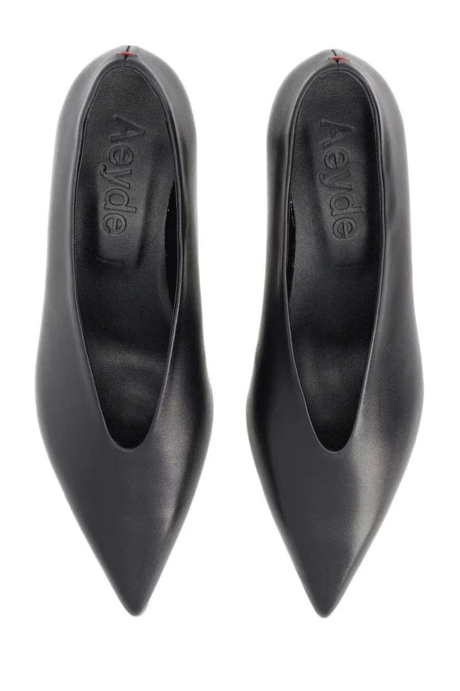 Aeyde women’s écolleté clara pointed-toe pumps in black leather with a sleek silhouette
