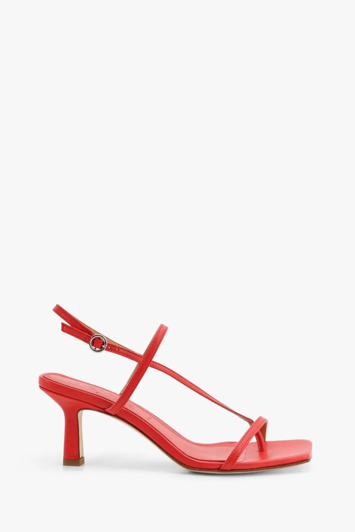 Aeyde women’s Elise red leather thong sandals with low heel ankle strap for stylish summer wear