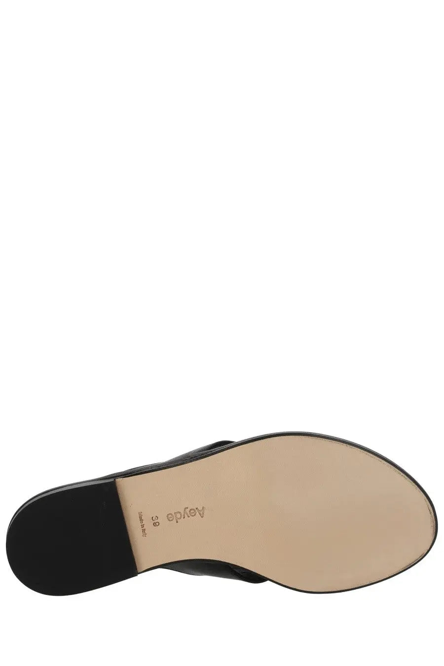 Aeyde women leather thong sandal in black featuring sleek minimalist design and a flat sole