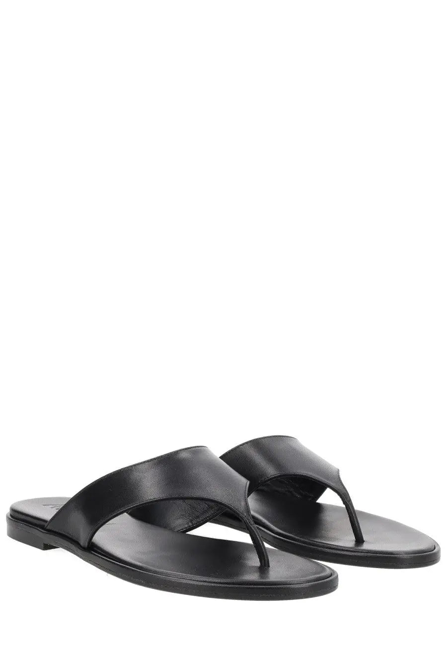 Aeyde women’s black leather thong sandal with minimalist design and flat sole for casual wear