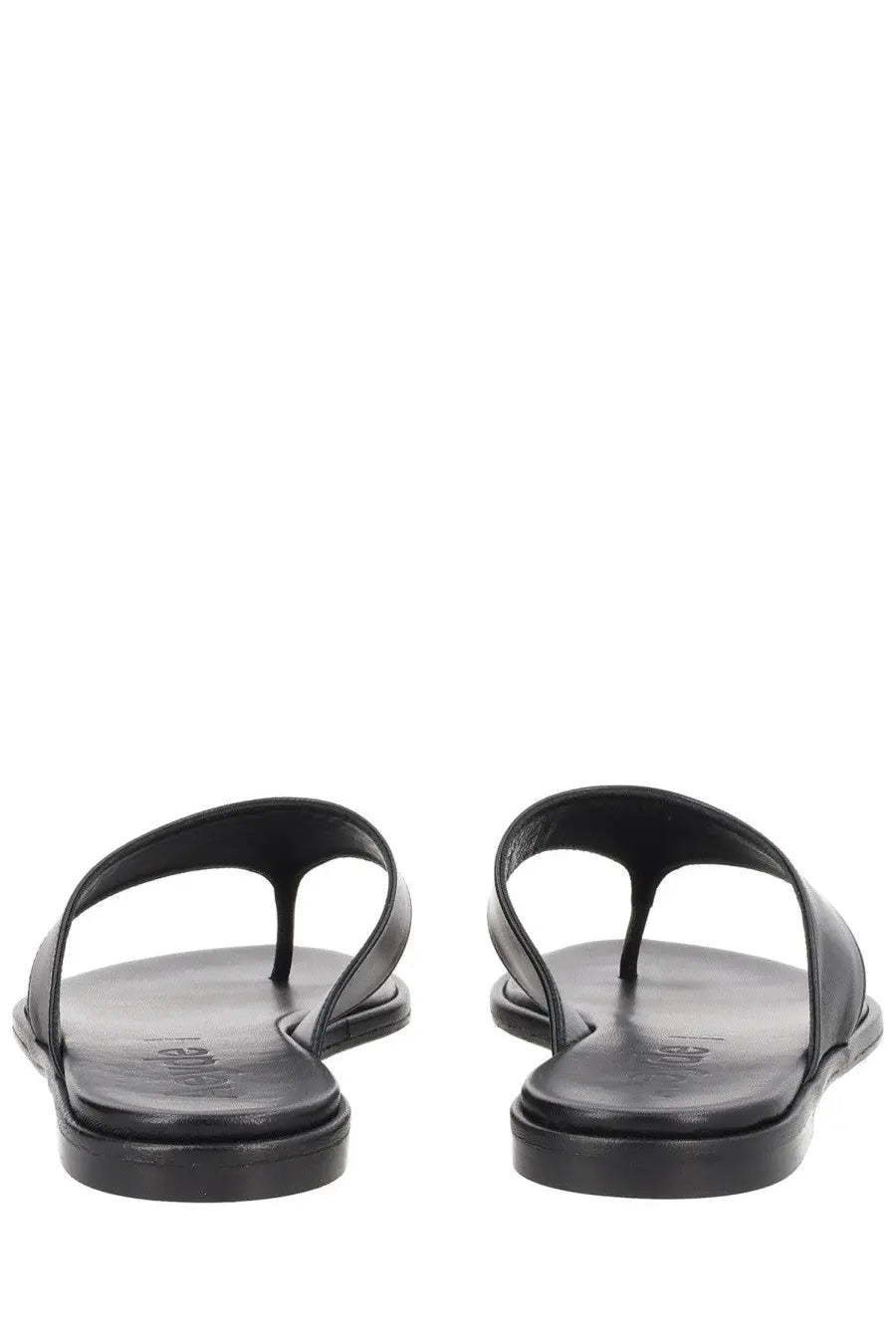 Aeyde women’s black leather thong sandals with minimalist design and flat sole for casual wear