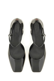 Aeyde women’s pump magda black patent leather mary jane flat with sleek glossy finish and silver buckle detail