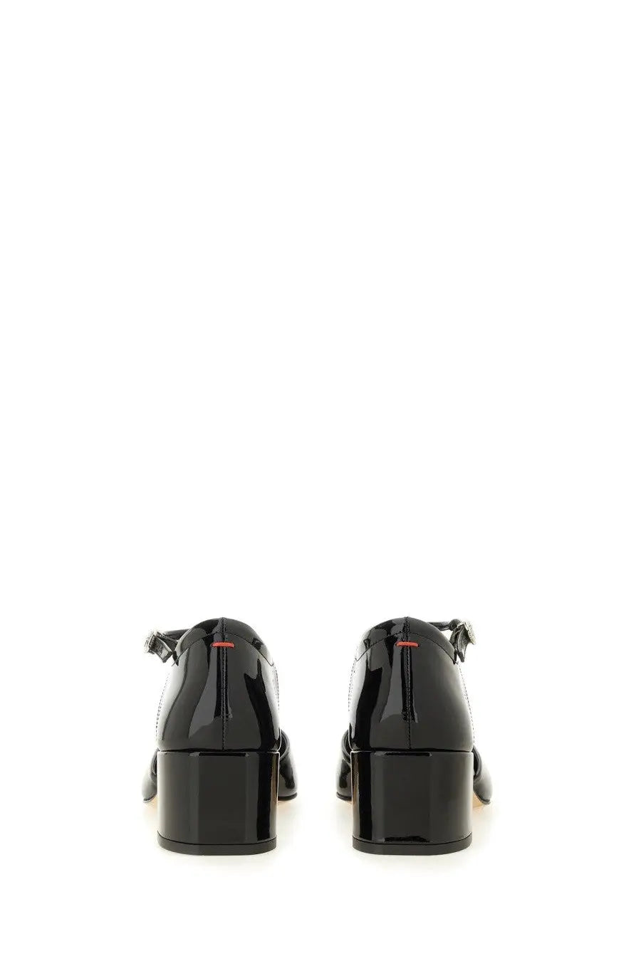 Aeyde women’s pump Magda black patent leather mary jane shoes with glossy finish and block heels