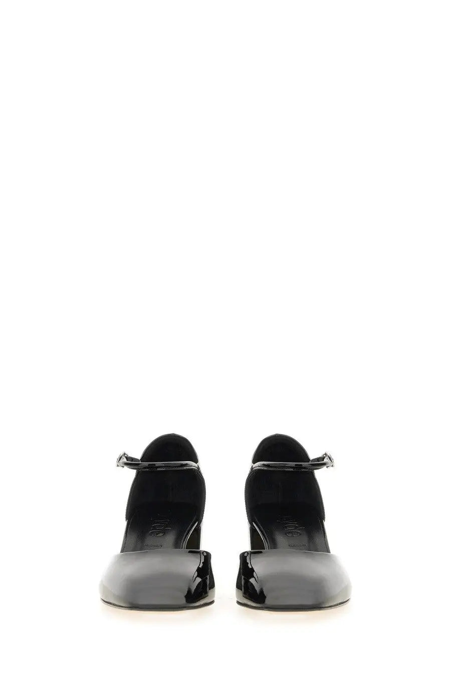 Aeyde women’s pump Magda black black patent leather mary jane pumps with sleek glossy finish and silver ankle strap