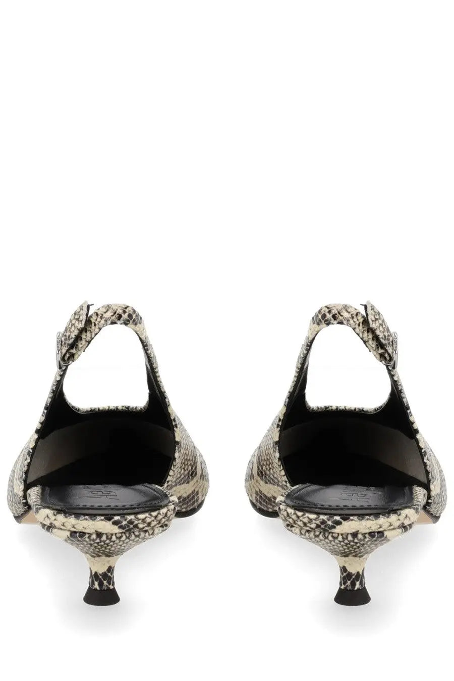 Aeyde women’s shoe camila pattern snake-printed slingback heels with sleek minimalist design and black rubber soles