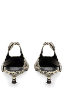 Aeyde women’s shoe camila pattern snake-printed slingback heels with sleek minimalist design and black rubber soles