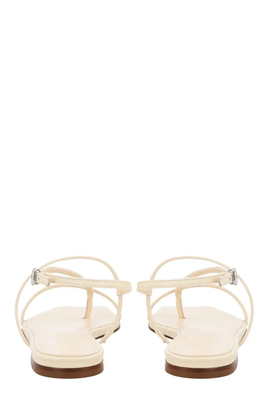 Aeyde women’s thong sandal ella white cream-colored leather with thin straps and silver-toned buckle details