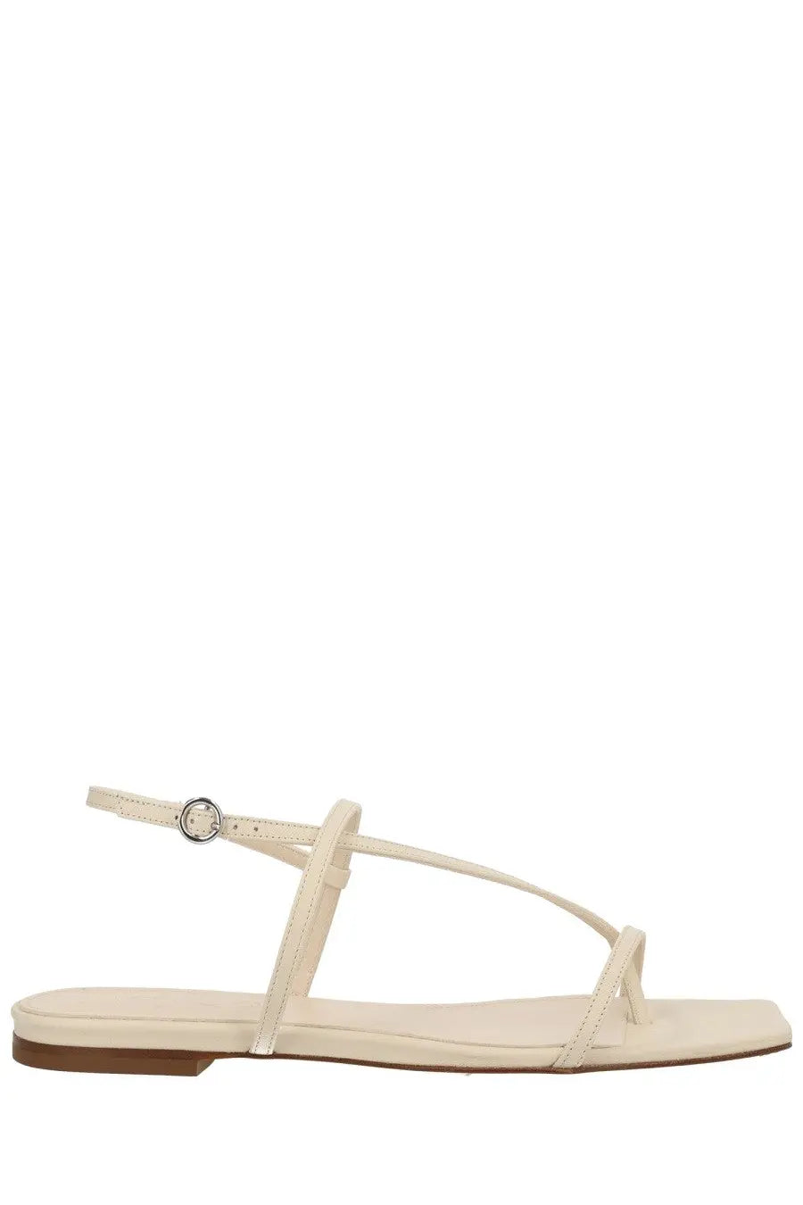 Aeyde women’s thong sandal Ella white cream color minimalist flat with thin straps and small circular buckle