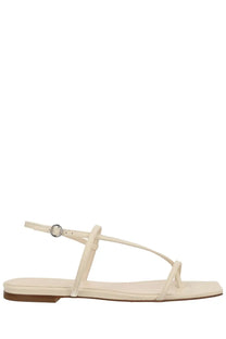 Aeyde women’s thong sandal Ella white cream color minimalist flat with thin straps and small circular buckle
