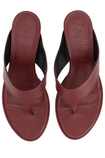 Aeyde women’s burgundy leather thong sandal with sleek minimalist design and black inner lining