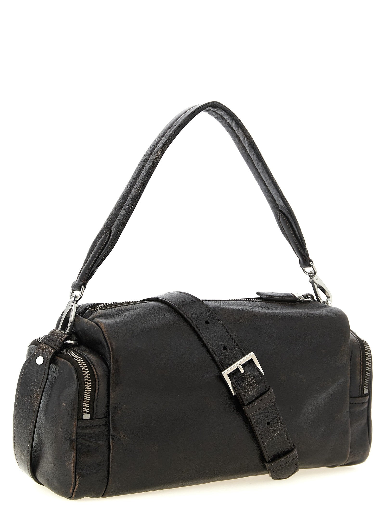 PRADA Aged Effect Nappa Leather Crossbody Bag Brown