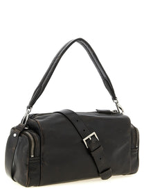 PRADA Aged Effect Nappa Leather Crossbody Bag Brown
