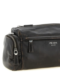 PRADA Aged Effect Nappa Leather Crossbody Bag Brown