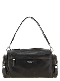 PRADA Aged Effect Nappa Leather Crossbody Bag Brown