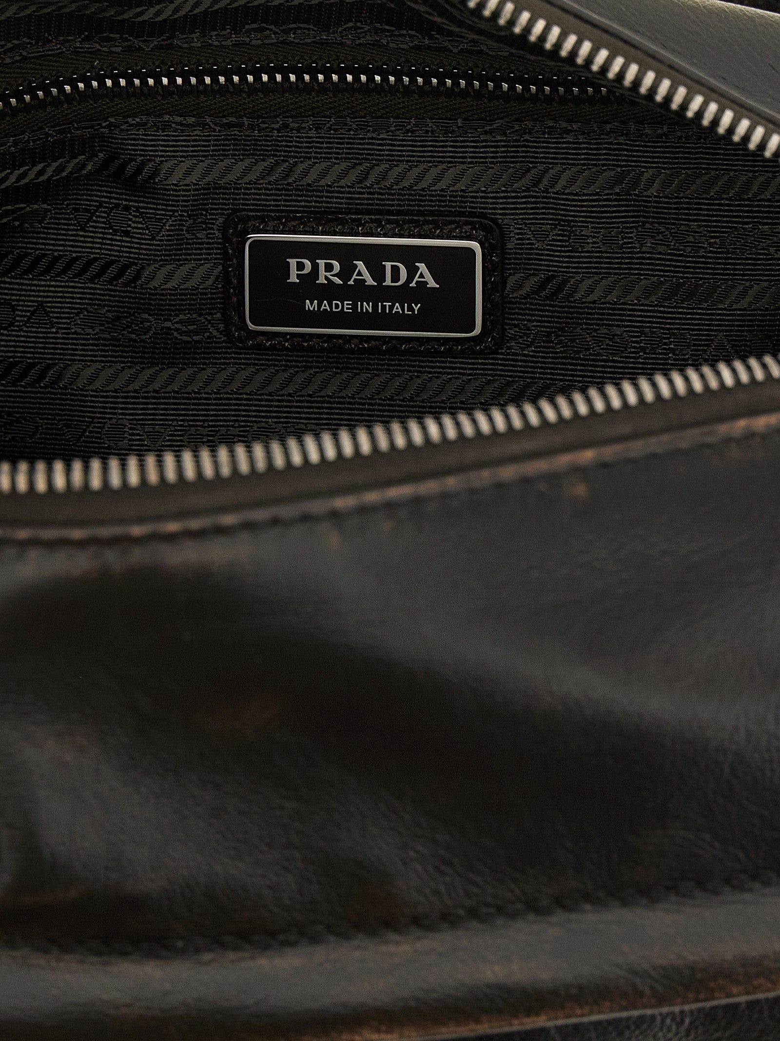 PRADA Aged Effect Nappa Leather Crossbody Bag Brown