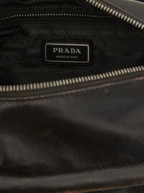 PRADA Aged Effect Nappa Leather Crossbody Bag Brown