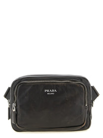 PRADA Aged Nappa Leather Crossbody Bag Brown