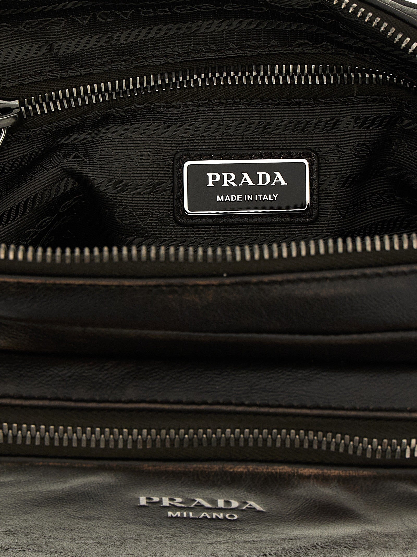 PRADA Aged Nappa Leather Crossbody Bag Brown
