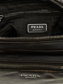 PRADA Aged Nappa Leather Crossbody Bag Brown