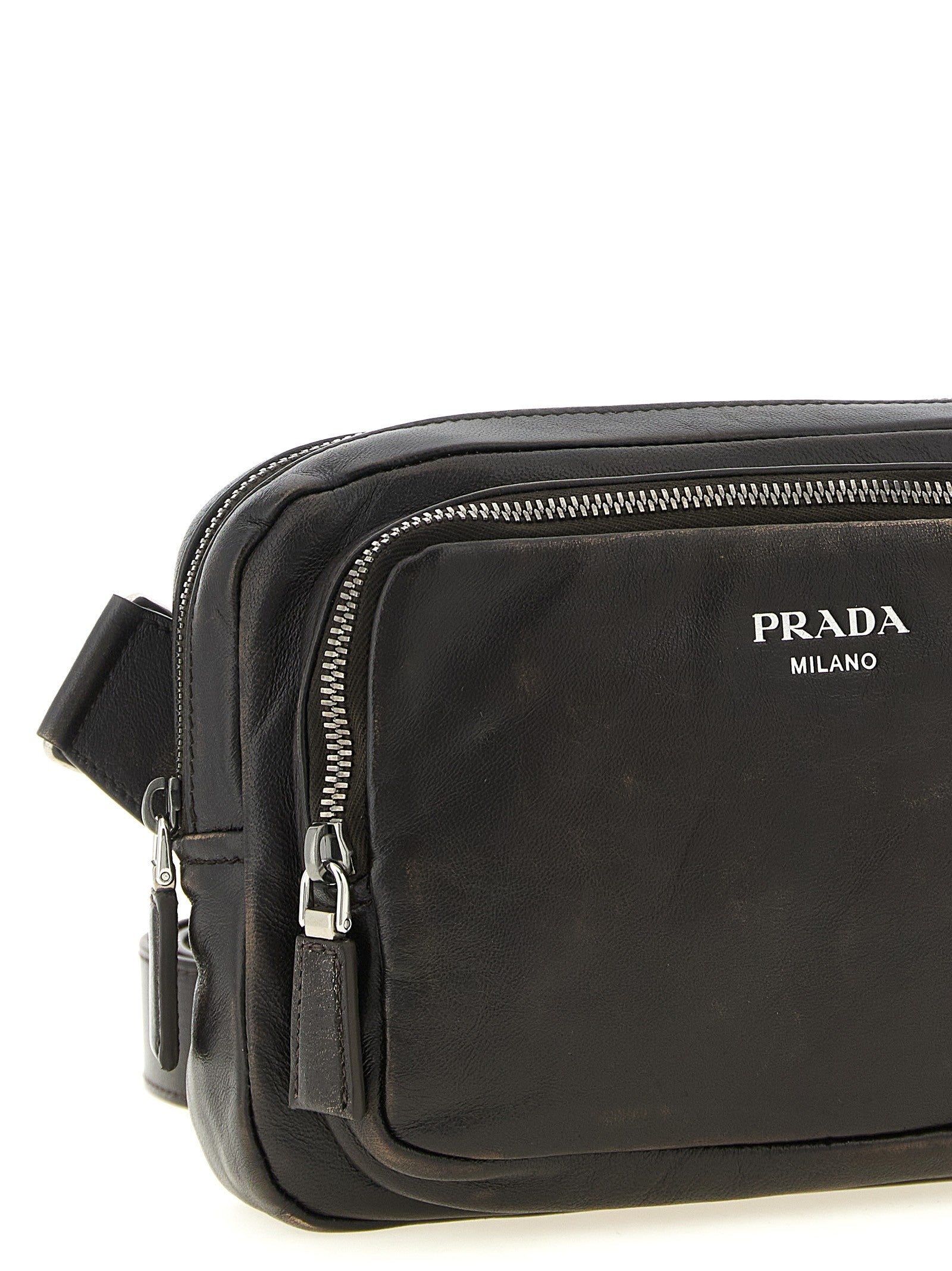 PRADA Aged Nappa Leather Crossbody Bag Brown