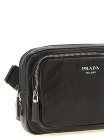 PRADA Aged Nappa Leather Crossbody Bag Brown