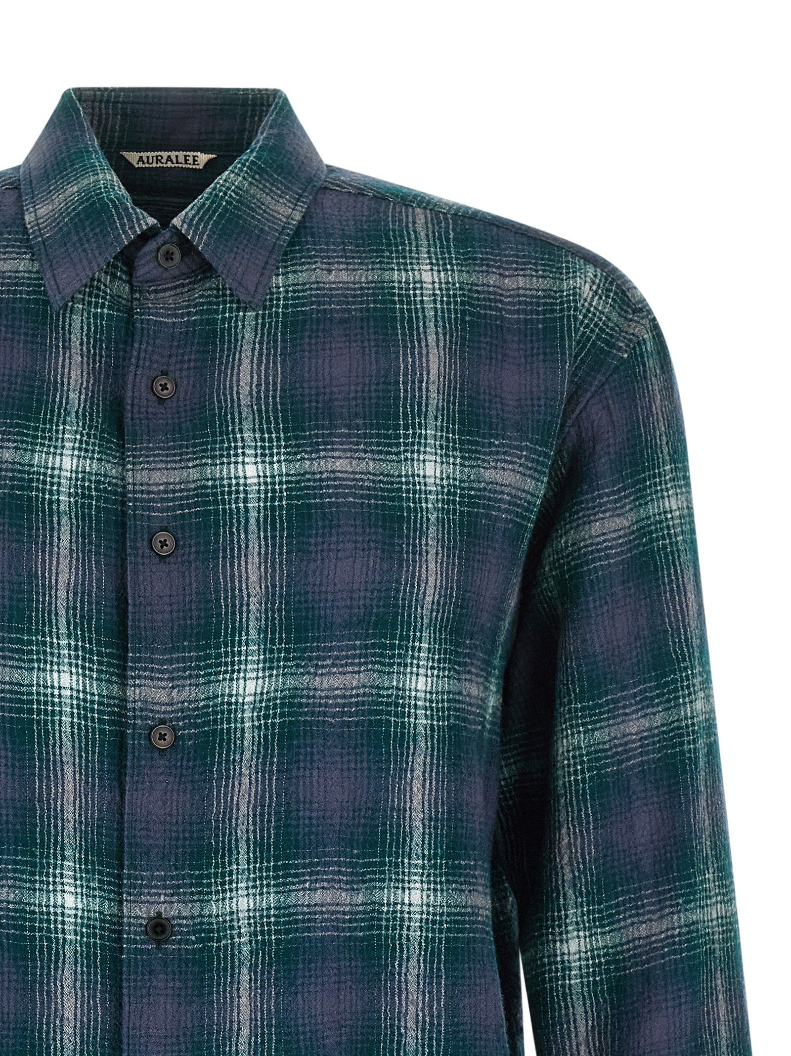 Auralee Airy Wool Check Shirt Green
