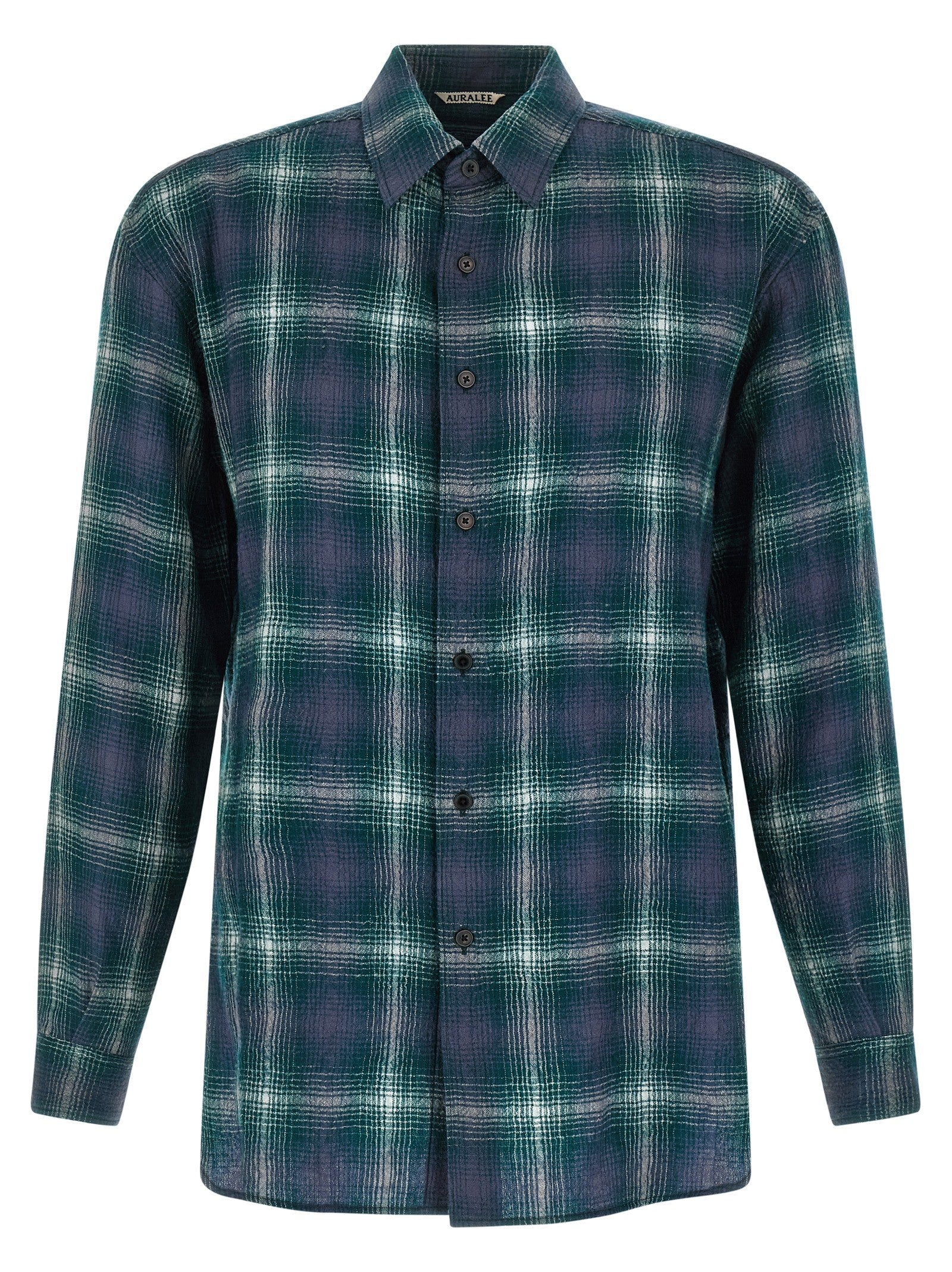 Auralee Airy Wool Check Shirt Green