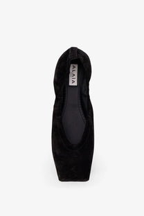 Alaïa women’s black suede ballet flats with square heel and minimalist design for elegant everyday wear