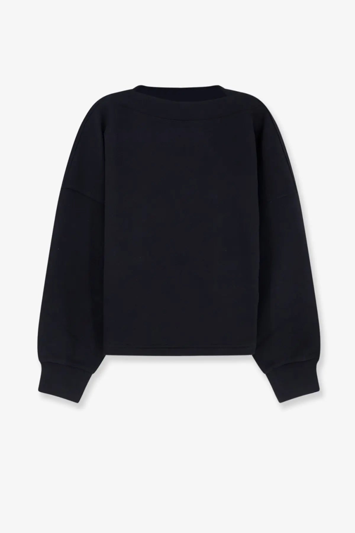 Alaïa women’s black boatneck cotton sweatshirt with long sleeves relaxed fit and ribbed cuffs front view