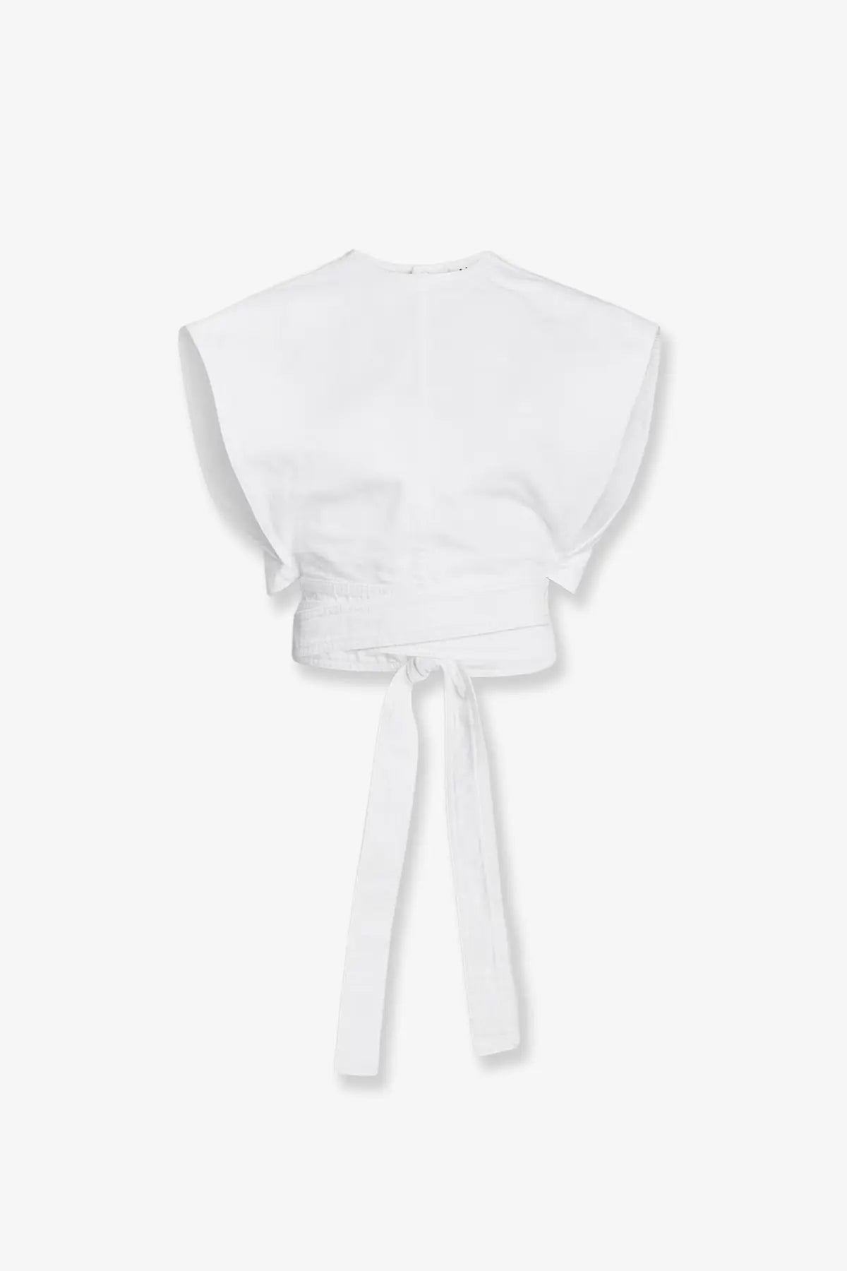 Alaïa women’s white cotton cropped blouse with wide soft shoulder sleeves and tied waistband belt fit
