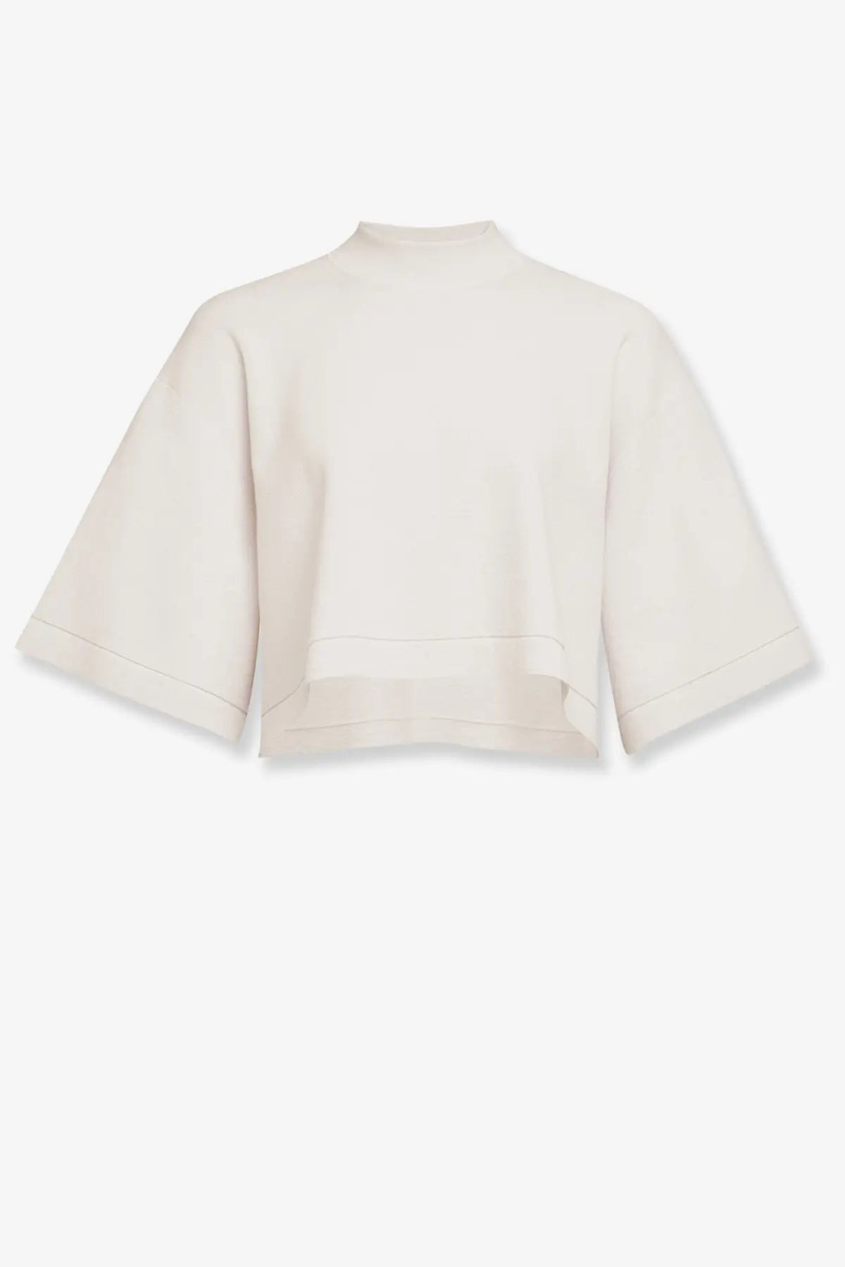 Cream-colored Alaïa women’s cropped cotton blend top with wide flared sleeves and a high neckline