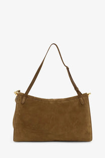 Alaiã women’s le click pocket nabuck shoulder bag in brown suede with gold-tone hardware